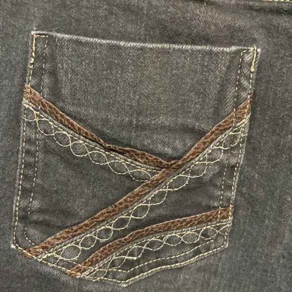 Y2K Slight Flare Faux Leather Trimmed Dark Wash Denim Jeans Woman’s Size 8 - Picture 8 of 13